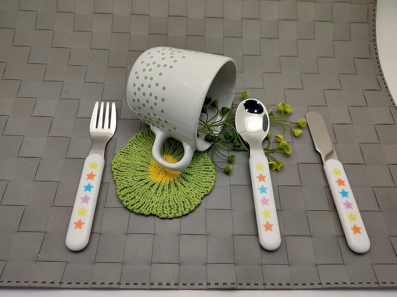 Exzact Kids Flatware 6pcs Stainless Steel 18/10 Toddler Utensils Flatware- 3 x Forks, 3 x Spoons- BPA Free, Dishwasher Safe - 12 M+ - Stars & Dots - Image 5